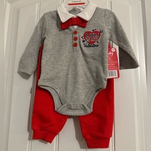Cute Baby Starters size 3 months red gray mom is my Valentine 2 piece set new